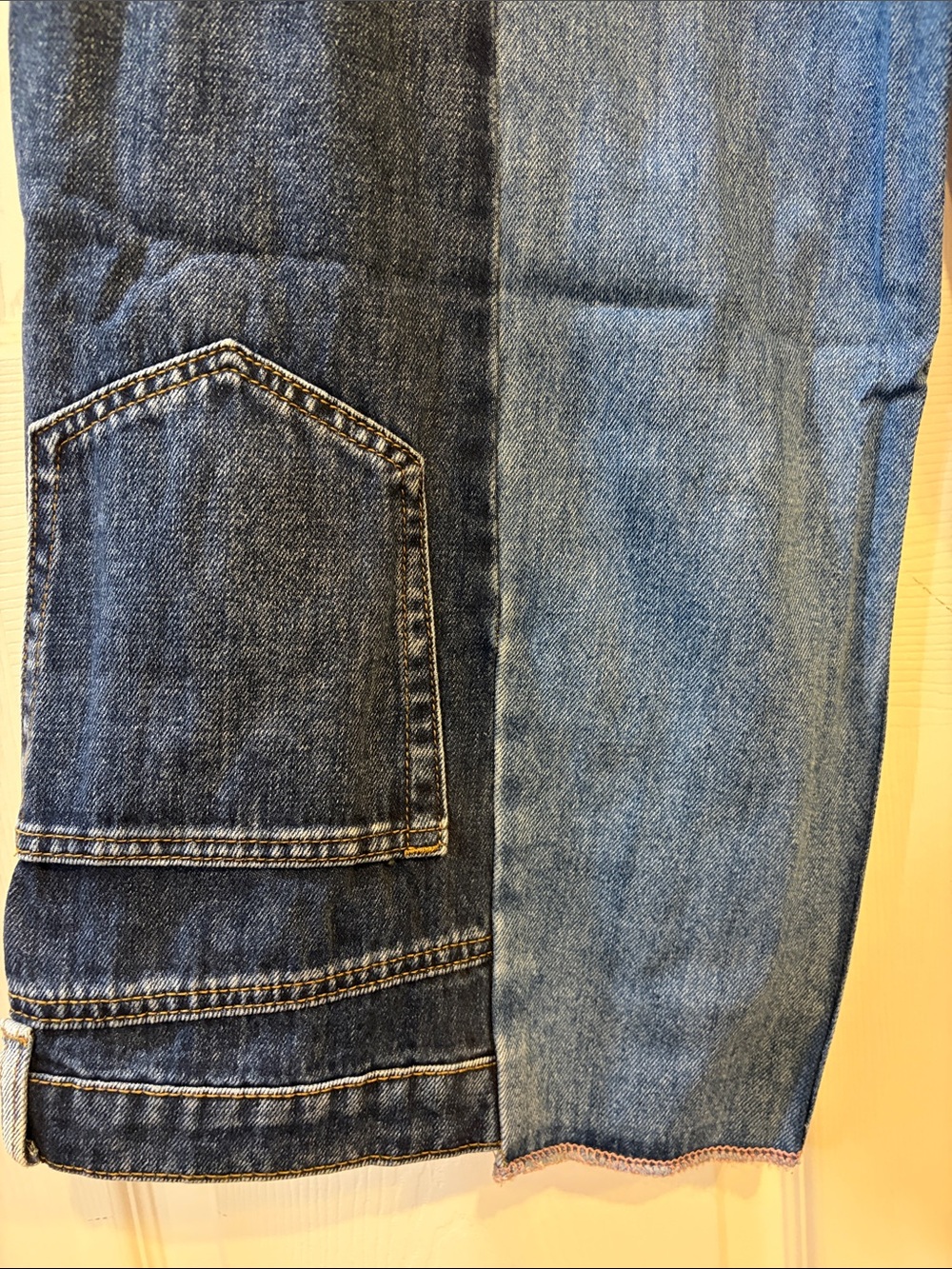 Oli & Hali NWT Blue Faded UPSIDE DOWN POCKETS Patchwork Wide-Leg Jeans - Picture 10 of 13